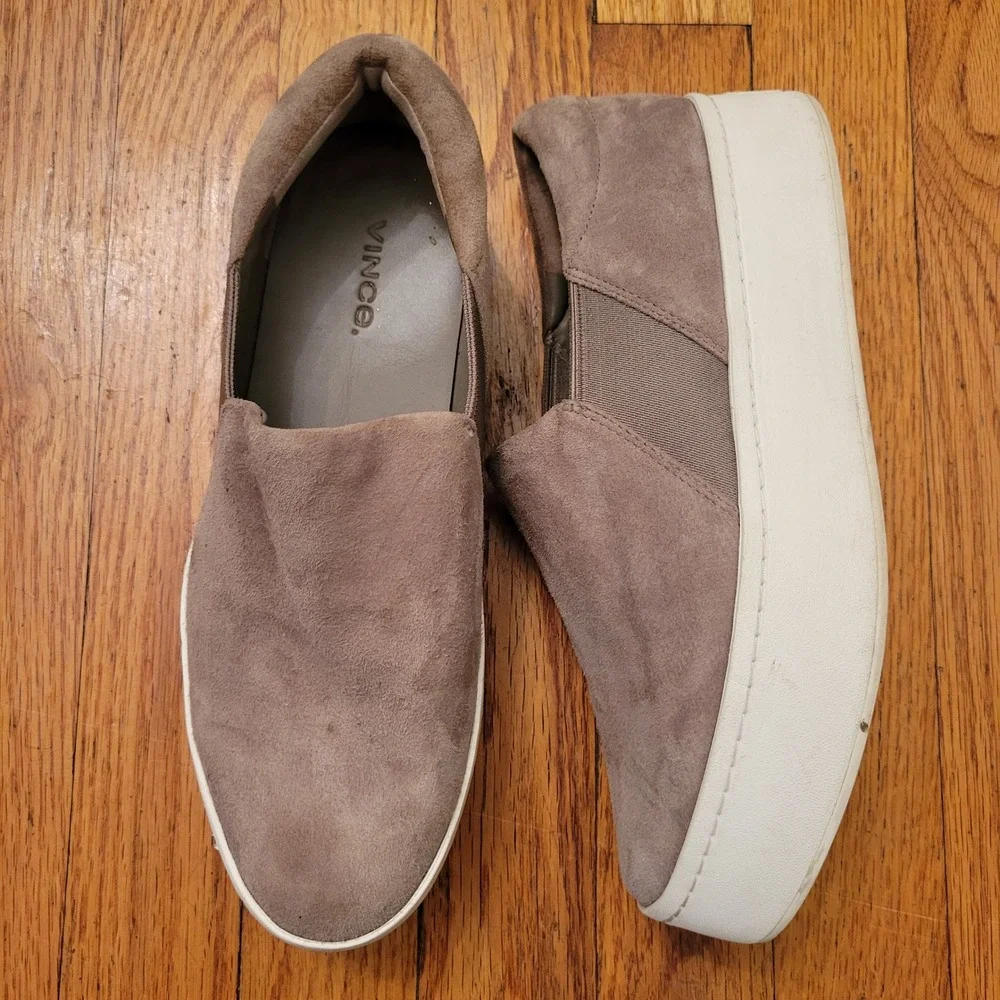 Vince‎ Suede Leather Platform Slip On WARREN Casual Shoes 7 Tan Gray Preppy